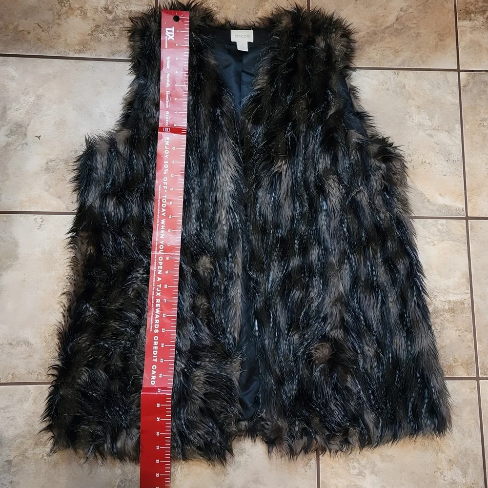 Chico's Chocolate Brown Size 3 Faux Fur Vest Cosplay Mob Wife Soft Funky Boho